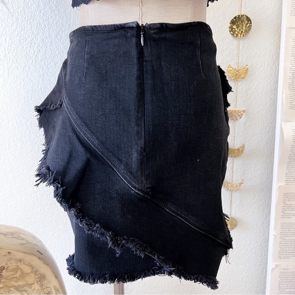 ZARA Trafaluc Black Frayed Zipper Denim Mini Skirt - Picture 12 of 16